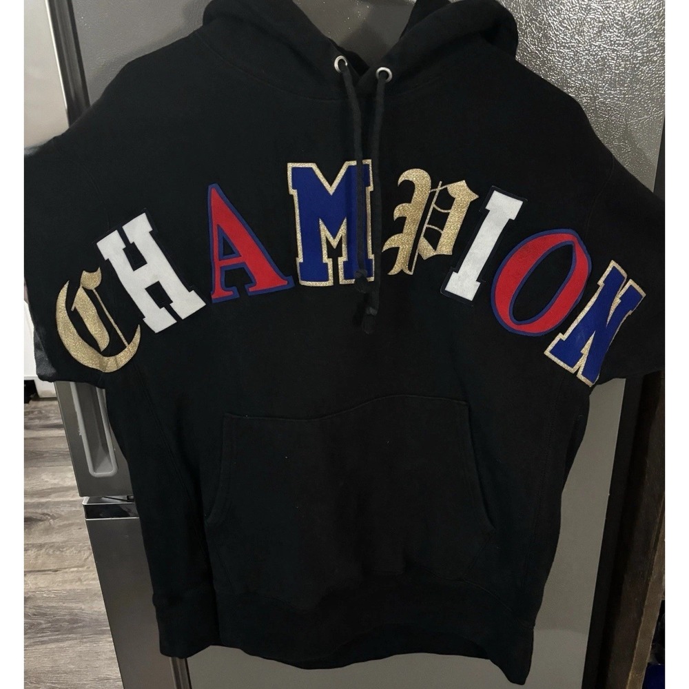 Champion Reverse Weave Pullover Hoodie Men's Large Black‎ Old English Spellout
